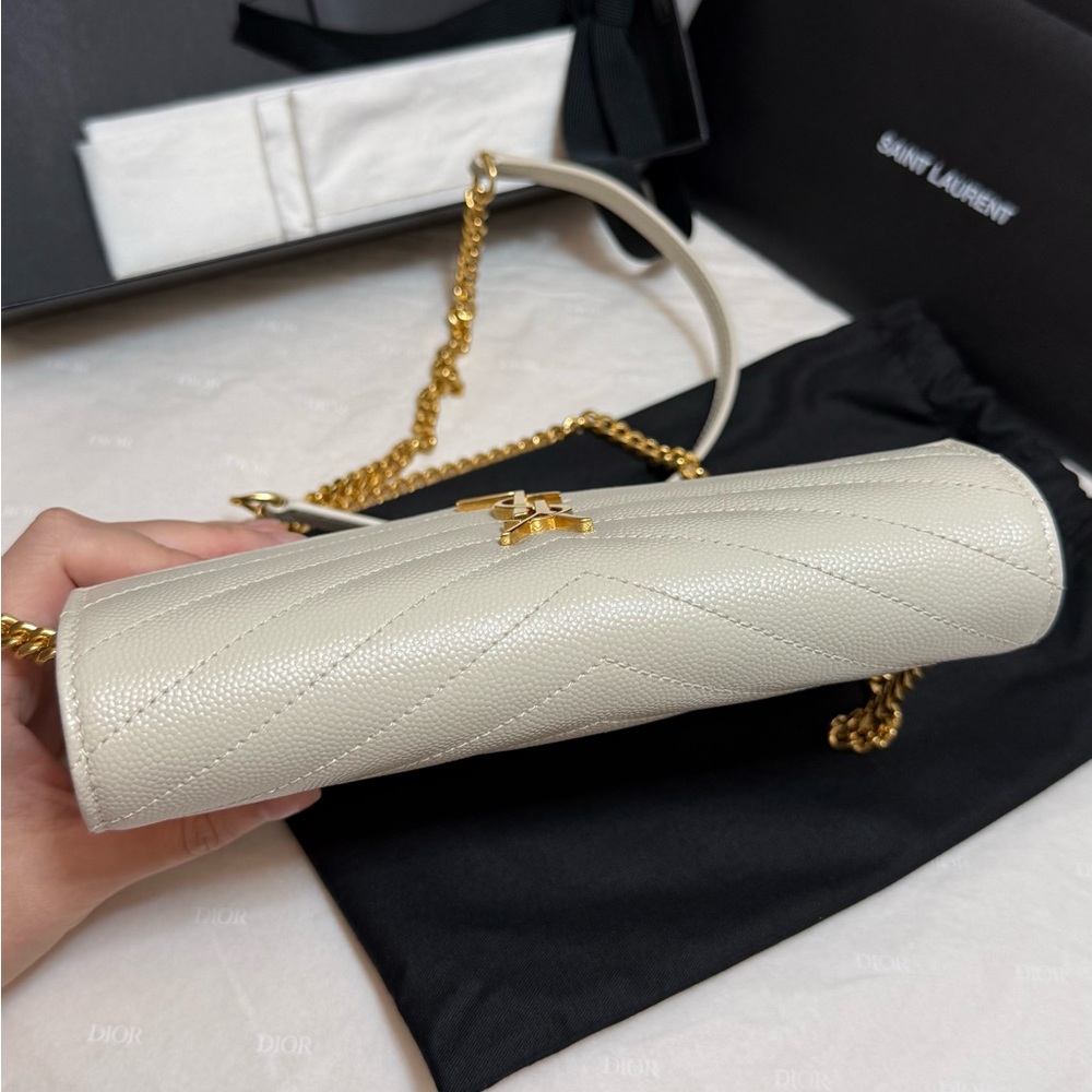 Saint Laurent Cassandre Envelope Chain Wallet WOC Ivory GHW - Picture 4 of 15